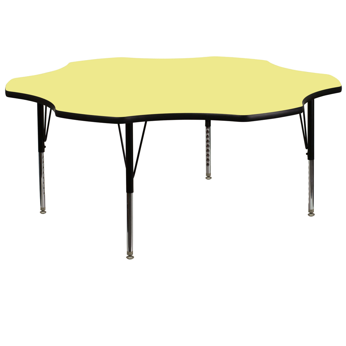 Yellow Top/Black Frame |#| 60" Flower Yellow Thermal Laminate Activity Table - Height Adjustable Short Legs
