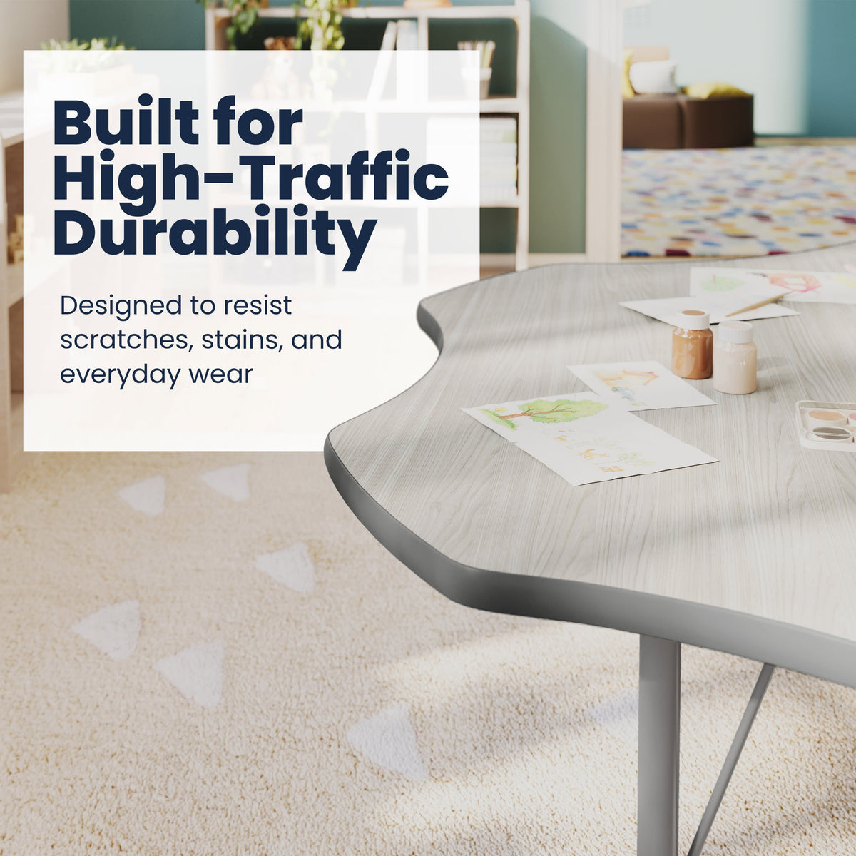 Light Gray Top/Silver Frame |#| Commercial Adjustable Height Flower Activity Table with Short Legs in Light Gray