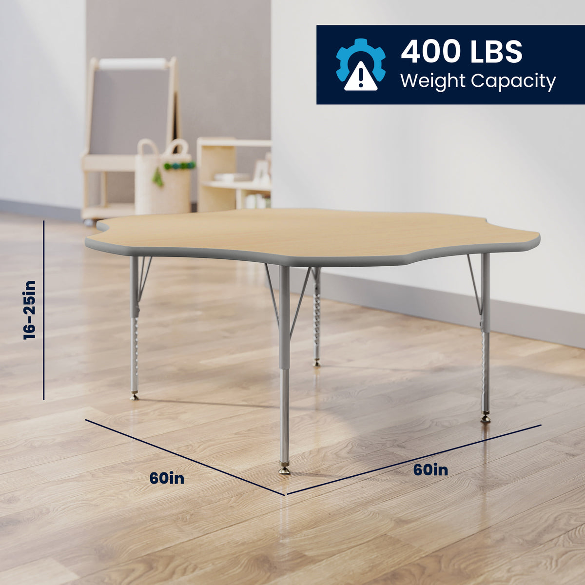 Light Natural Top/Silver Frame |#| Commercial Adjustable Height Flower Activity Table with Short Legs-LT NAT