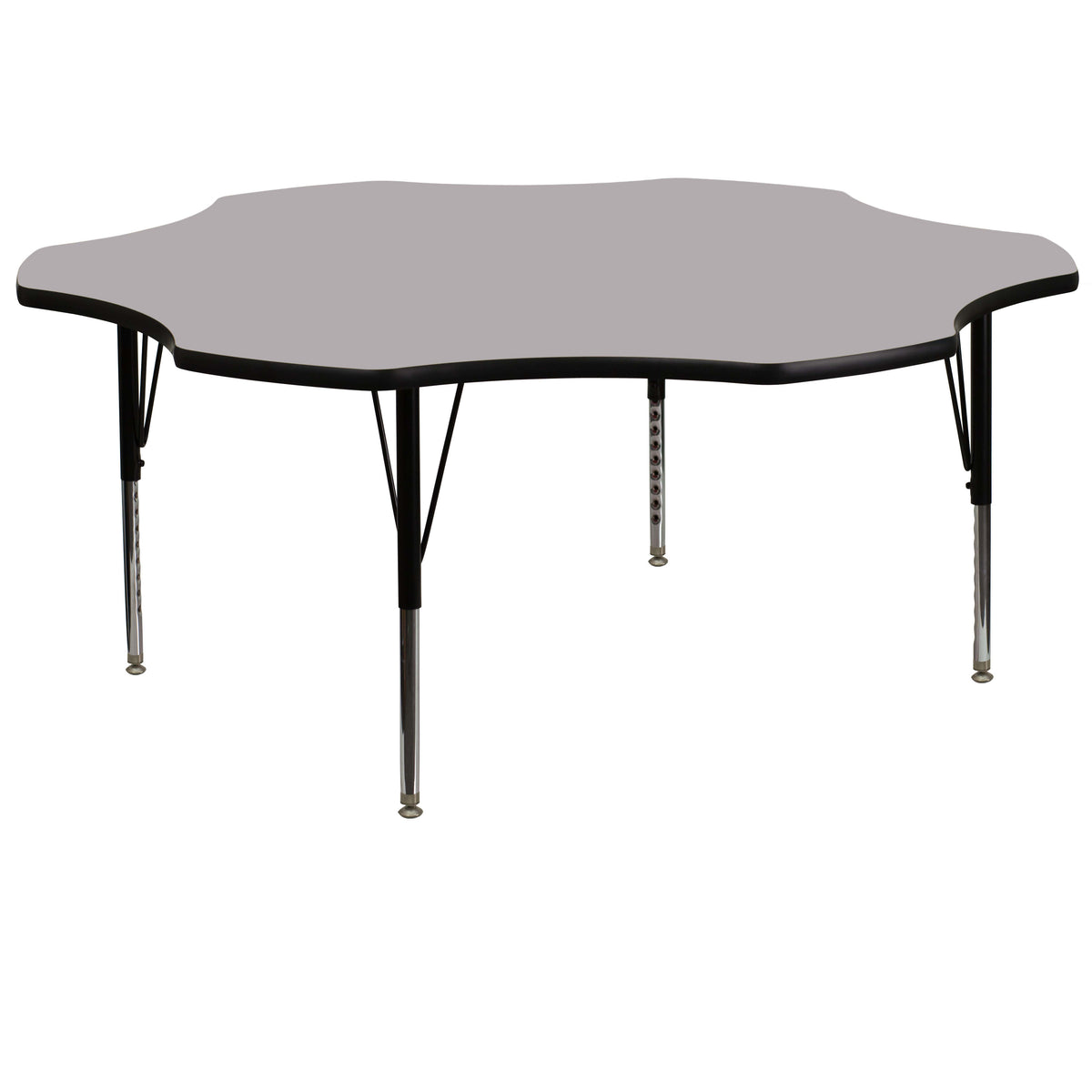 Gray Top/Black Frame |#| 60" Flower Grey Thermal Laminate Activity Table - Height Adjustable Short Legs