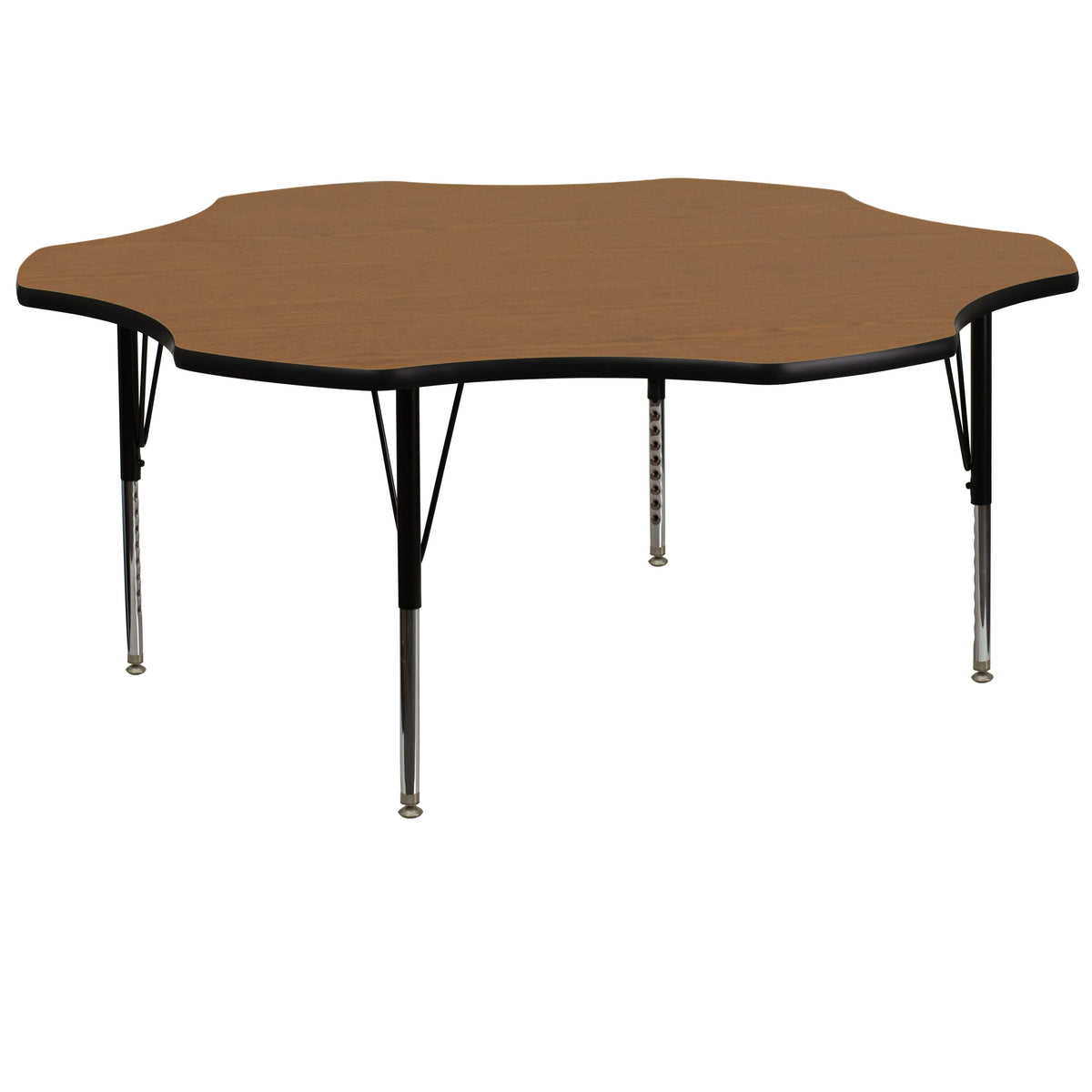 Oak Top/Black Frame |#| 60" Flower Oak Thermal Laminate Activity Table - Height Adjustable Short Legs