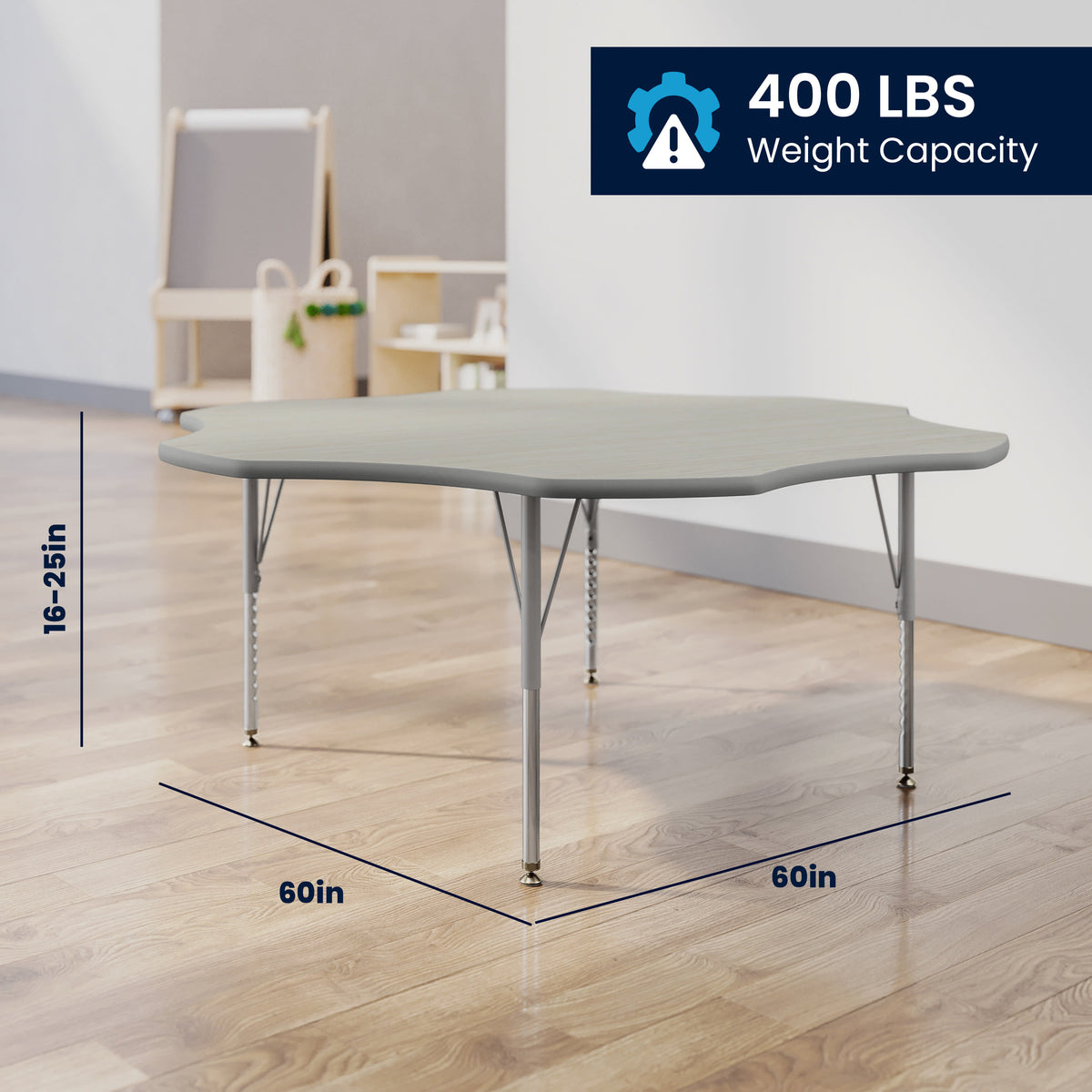 Light Gray Top/Silver Frame |#| Commercial Adjustable Height Flower Activity Table with Short Legs in Light Gray