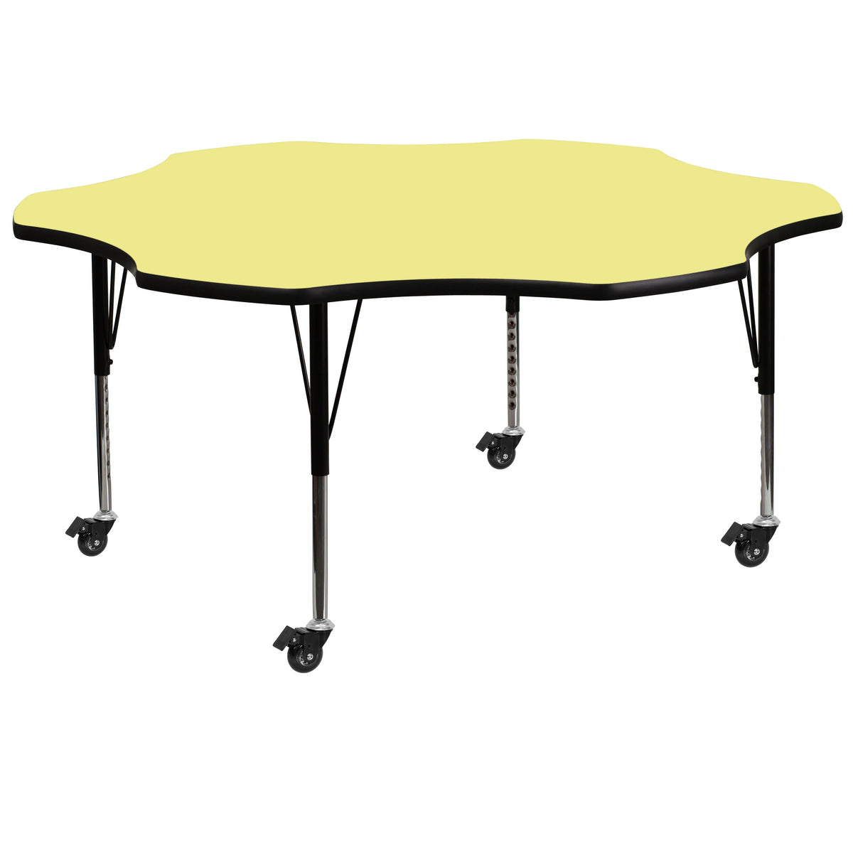 Yellow Top/Black Frame |#| Mobile 60" Flower Yellow Thermal Laminate Activity Table-Height Adjustable Legs