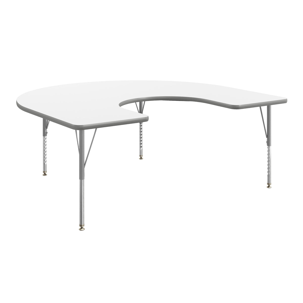 White Top/Silver Frame |#| Commercial Adjustable Height Horseshoe Activity Table with Short Legs in White