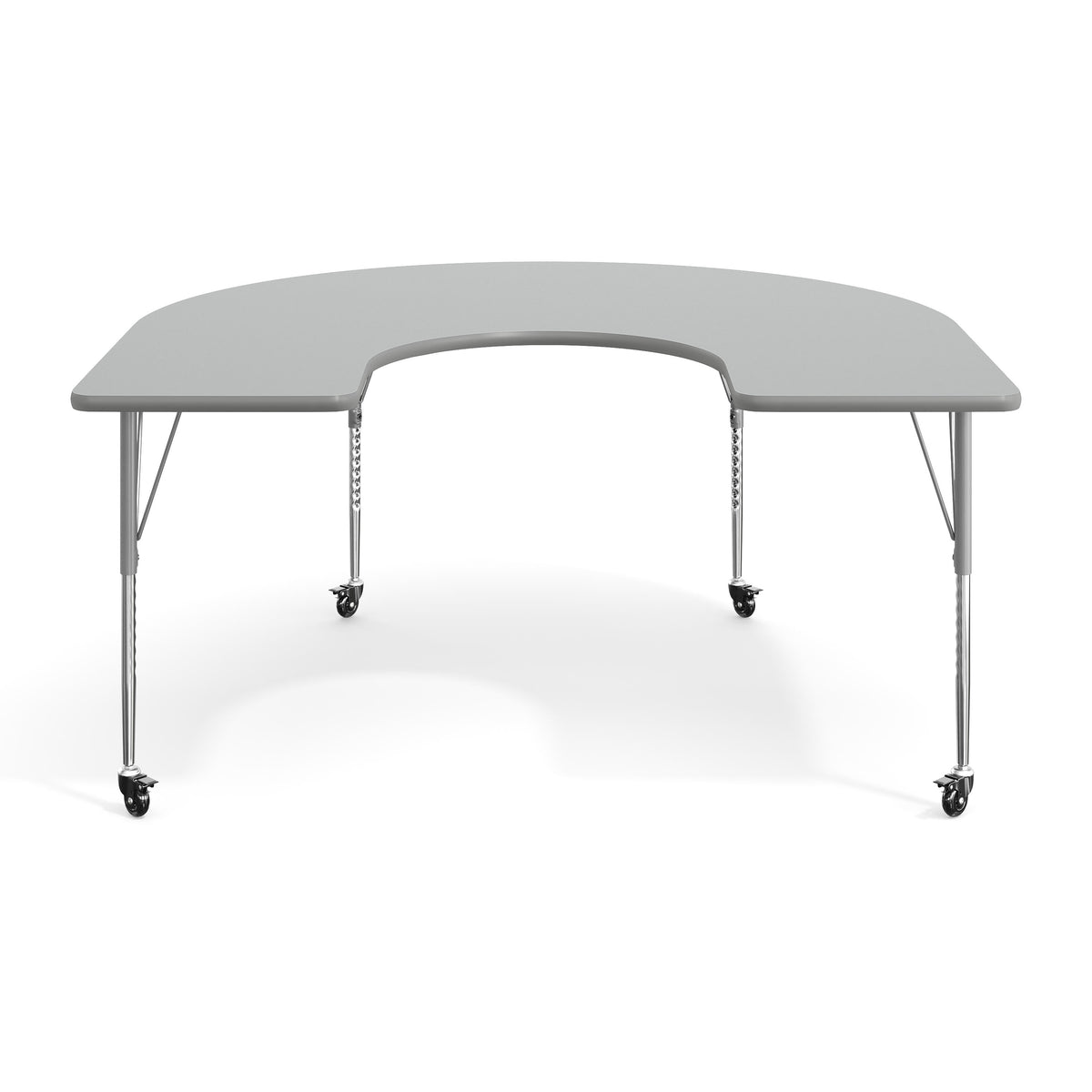Gray Top/Silver Frame |#| Commercial Adjustable Height Horseshoe Activity Table with Locking Casters-Gray