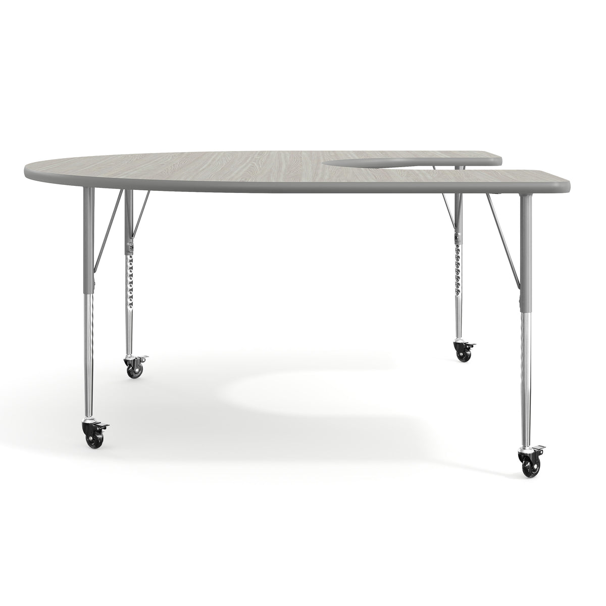 Light Gray Top/Silver Frame |#| Commercial Adjustable Height Horseshoe Activity Table with Locking Casters-LTGY