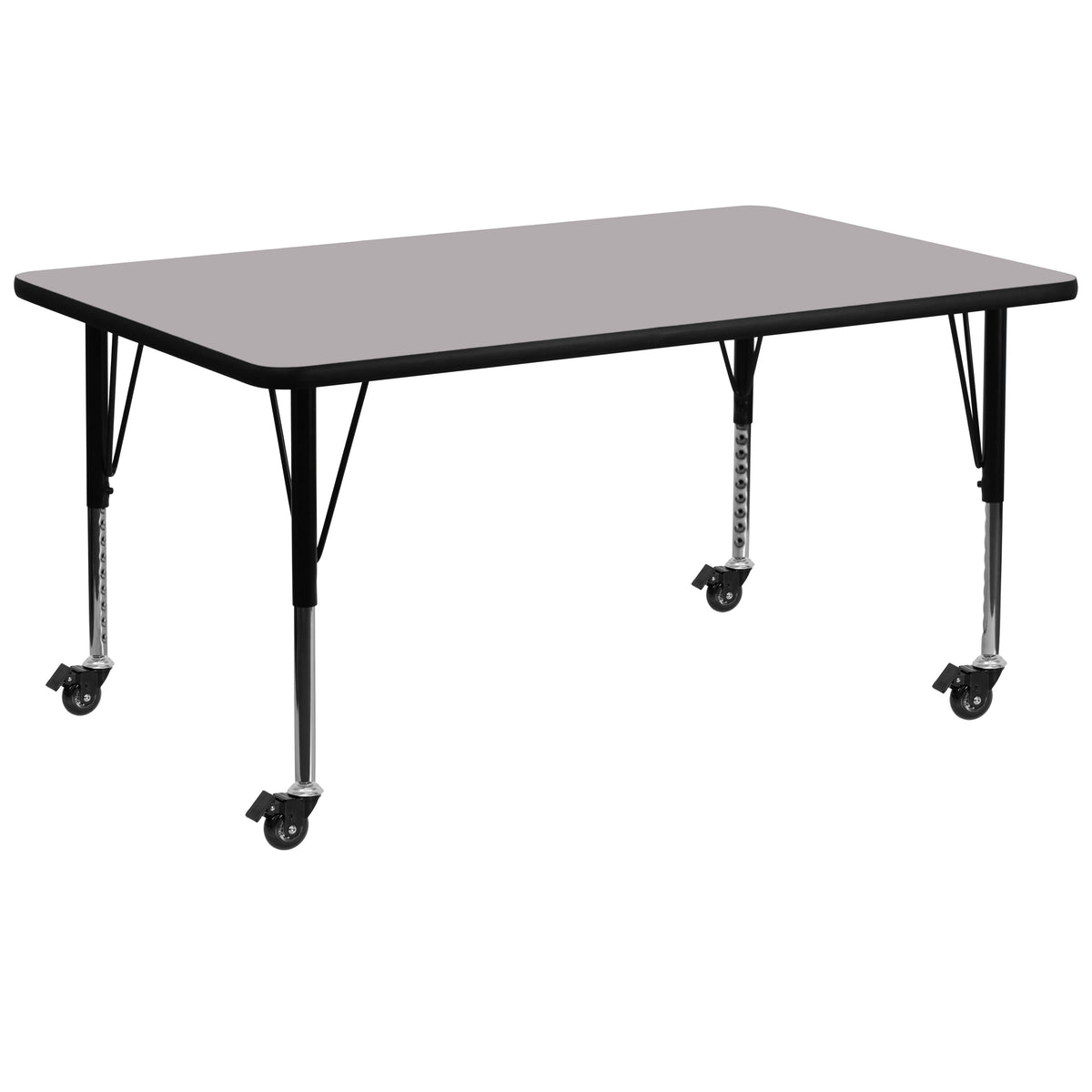Gray Top/Black Frame |#| Mobile 30"W x 72"L Rectangular Grey Thermal Laminate Adjustable Activity Table