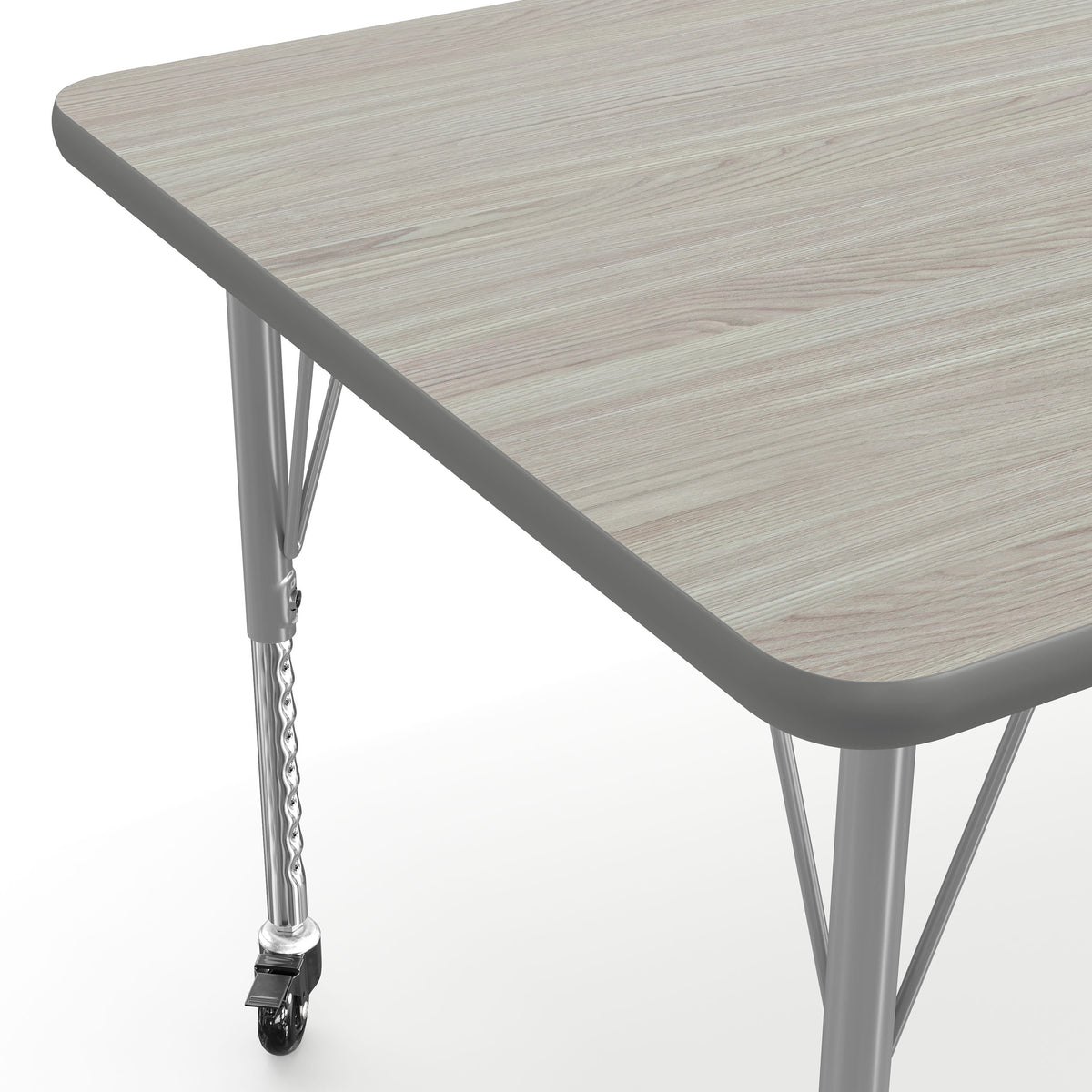 Light Gray Top/Silver Frame |#| Commercial Adjustable Height Rectangular Activity Table - Locking Casters-LTGY