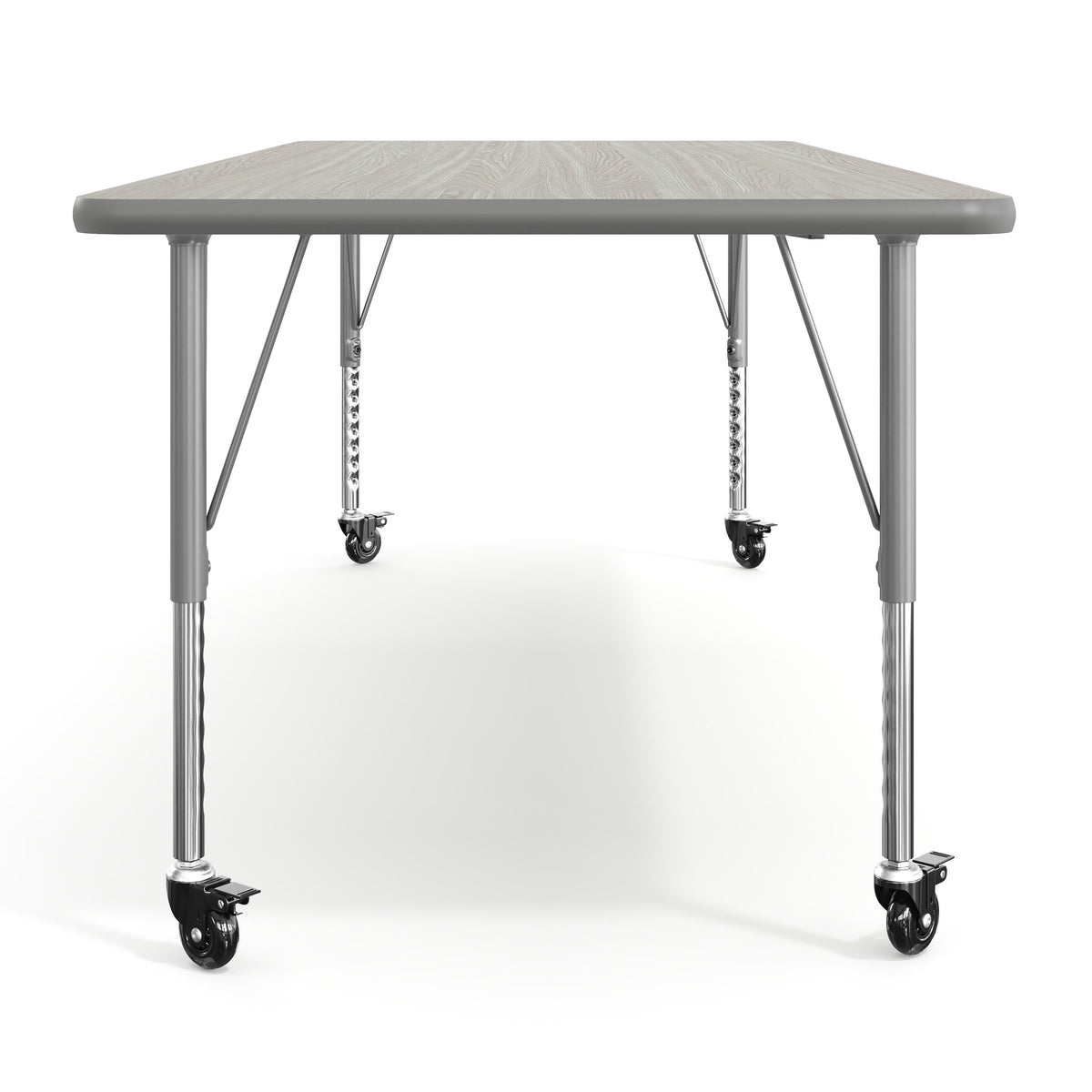 Light Gray Top/Silver Frame |#| Commercial Adjustable Height Rectangular Activity Table - Locking Casters-LTGY