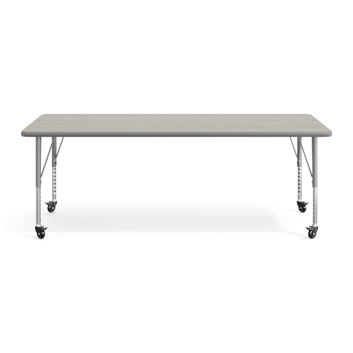 Light Gray Top/Silver Frame |#| Commercial Adjustable Height Rectangular Activity Table - Locking Casters-LTGY