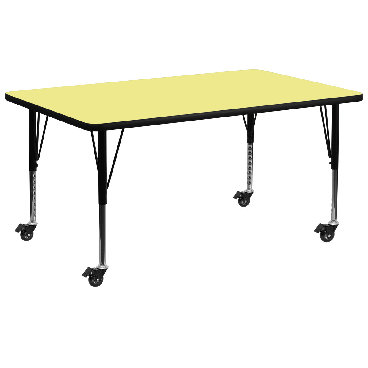 Yellow Top/Black Frame |#| Mobile 30"W x 72"L Rectangular Yellow Thermal Laminate Adjustable Activity Table