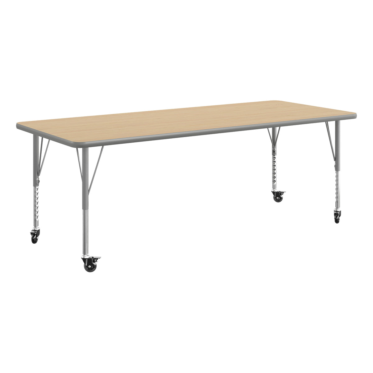 Light Natural Top/Silver Frame |#| Commercial Adjustable Height Rectangular Activity Table - Locking Casters-LT NAT