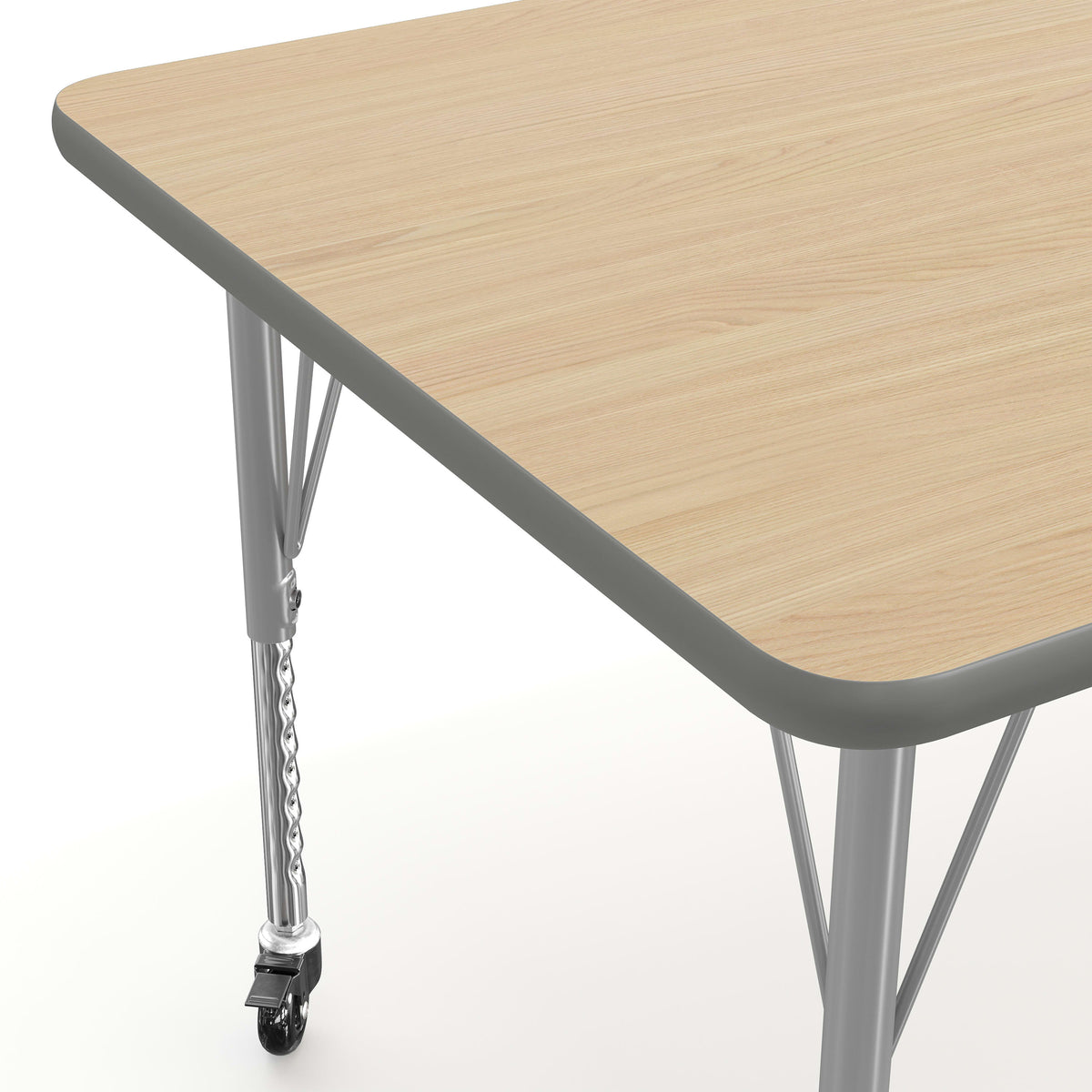 Light Natural Top/Silver Frame |#| Commercial Adjustable Height Rectangular Activity Table - Locking Casters-LT NAT