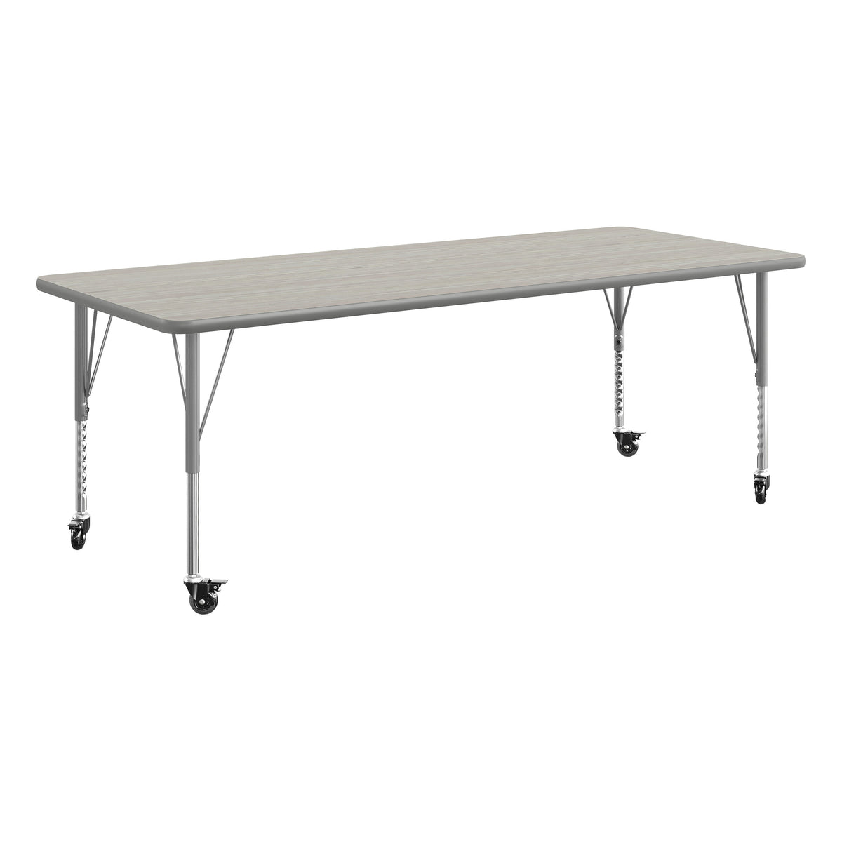 Light Gray Top/Silver Frame |#| Commercial Adjustable Height Rectangular Activity Table - Locking Casters-LTGY