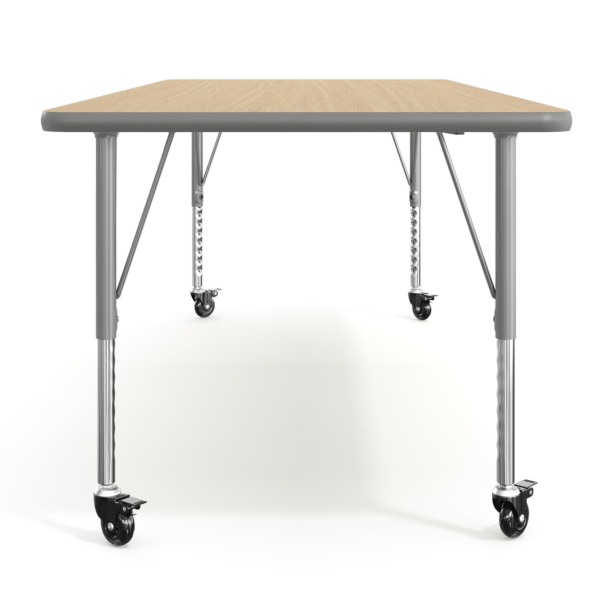 Light Natural Top/Silver Frame |#| Commercial Adjustable Height Rectangular Activity Table - Locking Casters-LT NAT