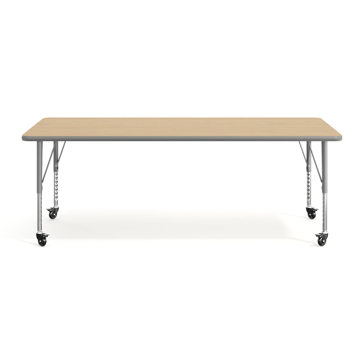 Light Natural Top/Silver Frame |#| Commercial Adjustable Height Rectangular Activity Table - Locking Casters-LT NAT