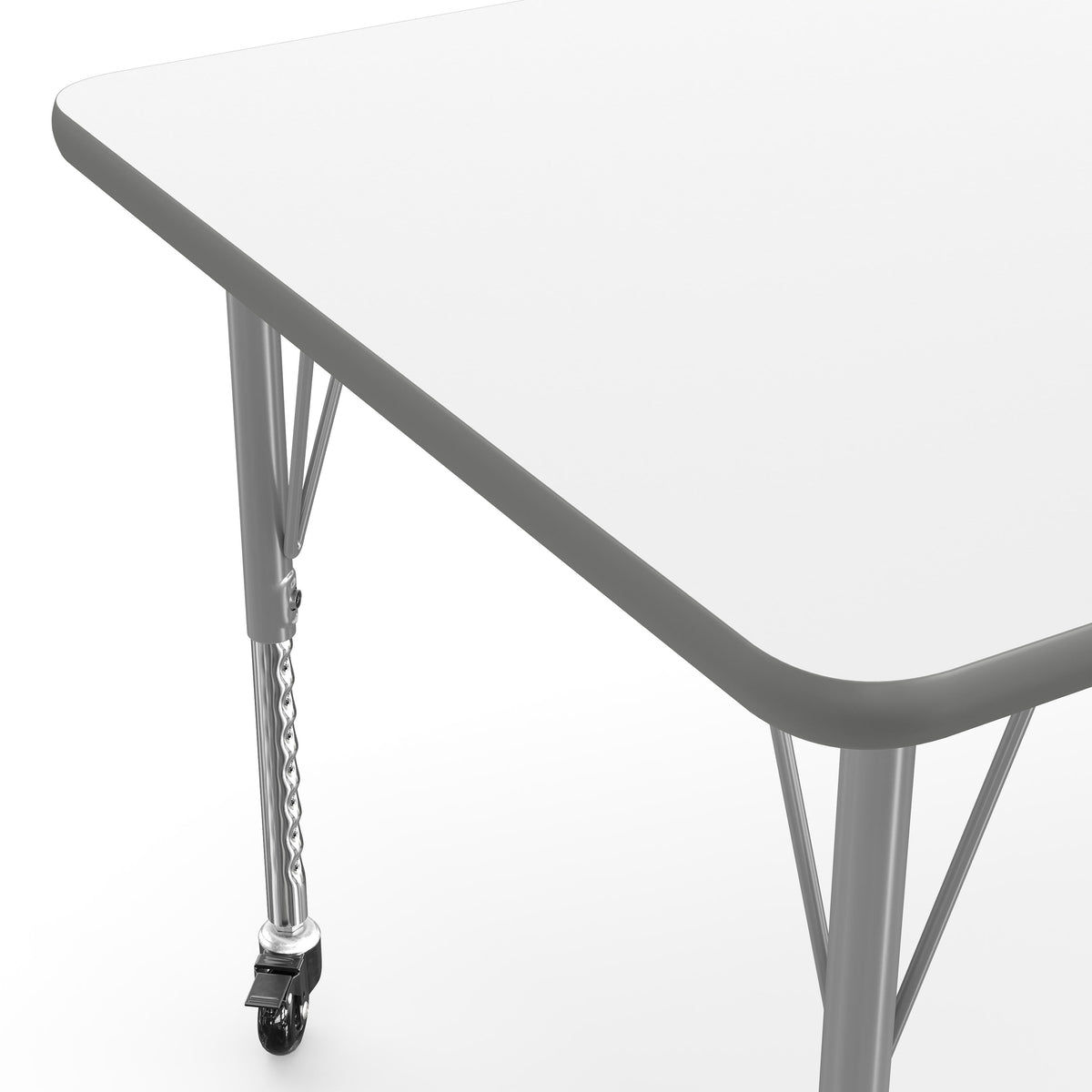 White Top/Silver Frame |#| Commercial Adjustable Height Rectangular Activity Table - Locking Casters-White