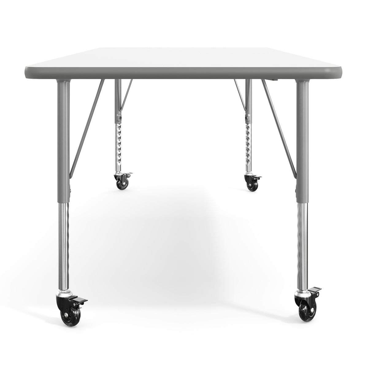 White Top/Silver Frame |#| Commercial Adjustable Height Rectangular Activity Table - Locking Casters-White