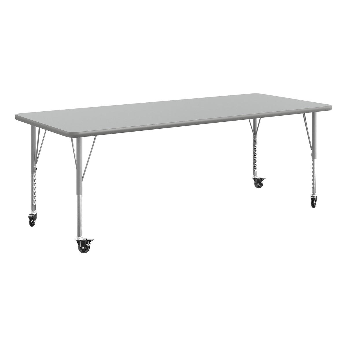 Gray Top/Silver Frame |#| Commercial Adjustable Height Rectangular Activity Table - Locking Casters-Gray