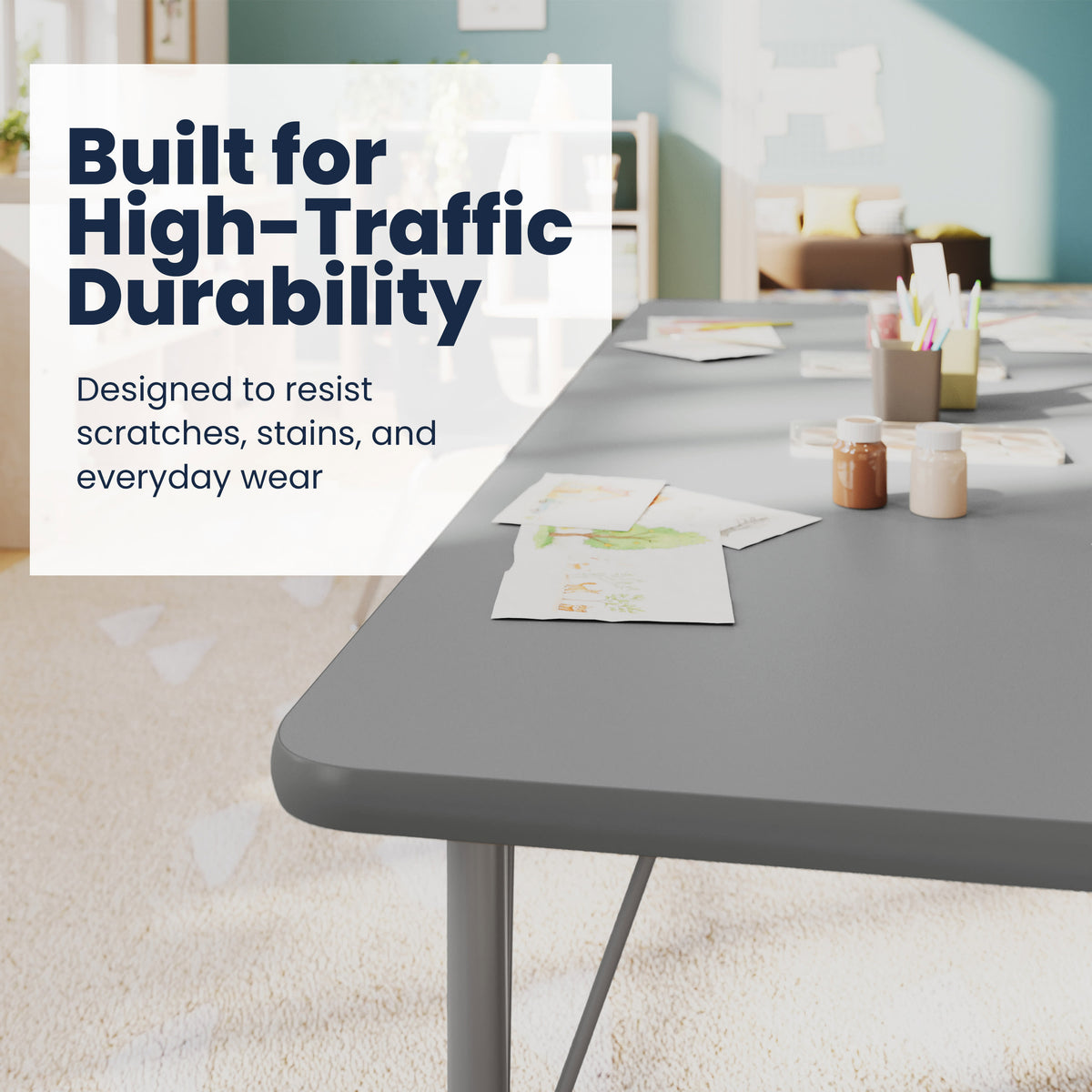 Gray Top/Silver Frame |#| Commercial Adjustable Height Rectangular Activity Table - Locking Casters-Gray