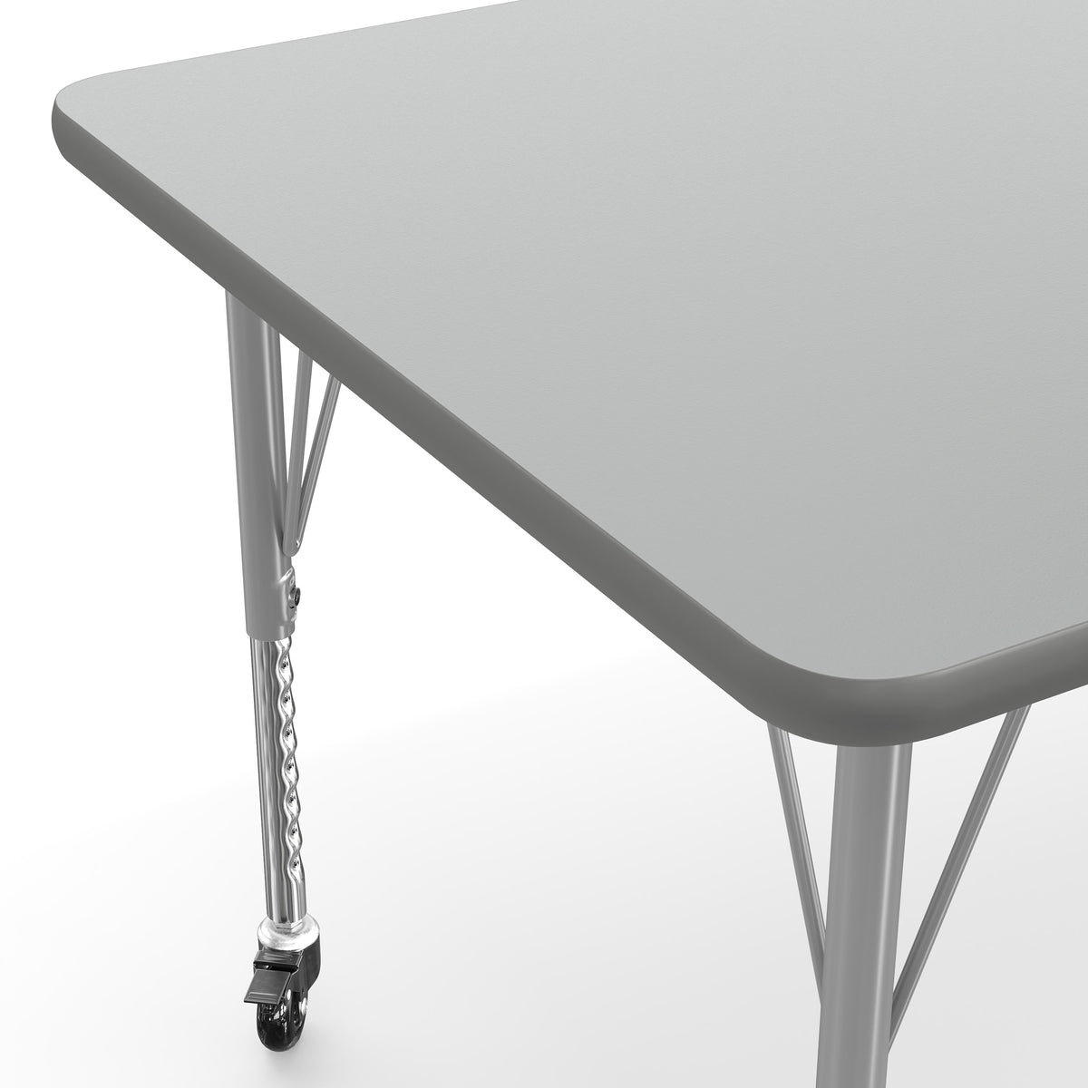 Gray Top/Silver Frame |#| Commercial Adjustable Height Rectangular Activity Table - Locking Casters-Gray