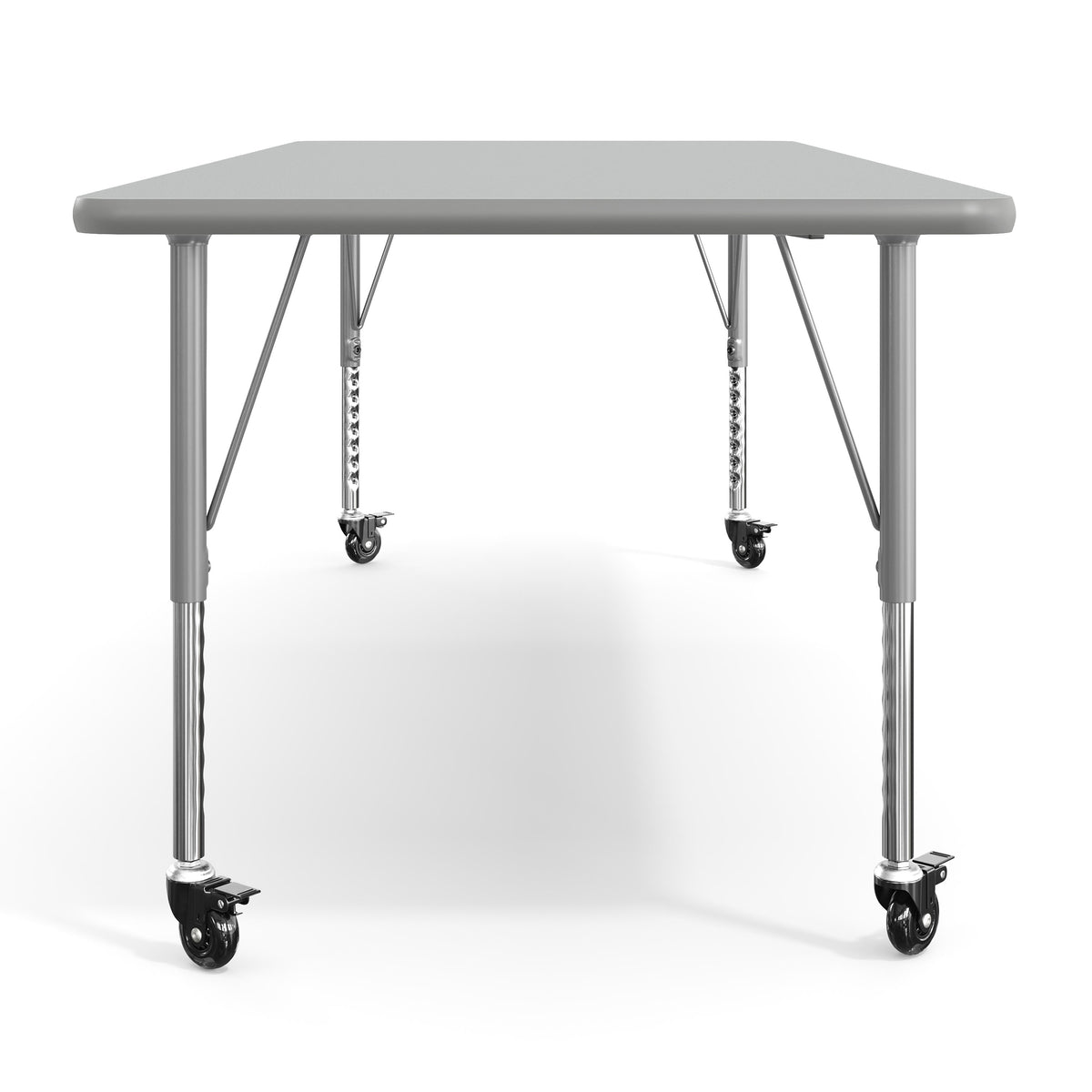 Gray Top/Silver Frame |#| Commercial Adjustable Height Rectangular Activity Table - Locking Casters-Gray