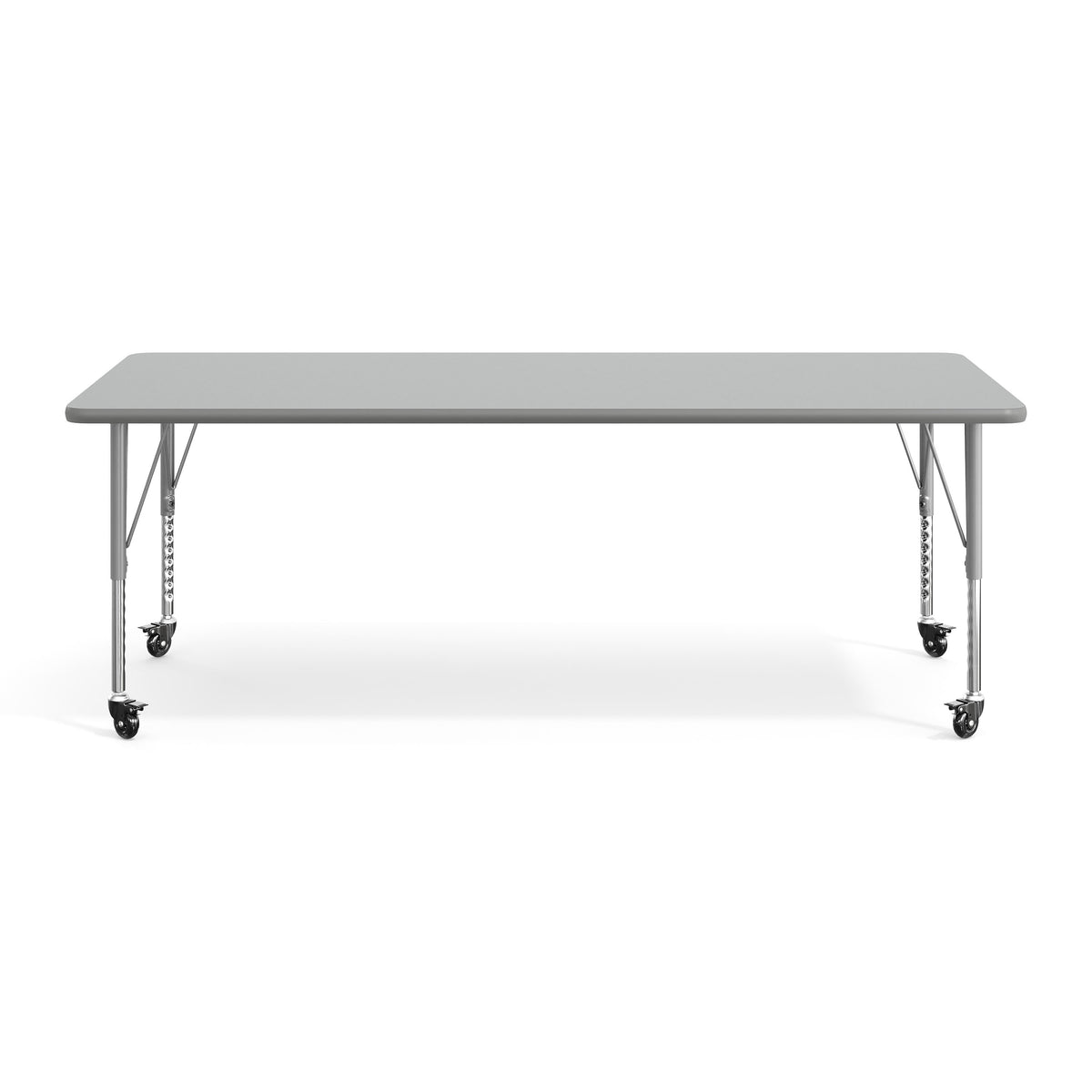 Gray Top/Silver Frame |#| Commercial Adjustable Height Rectangular Activity Table - Locking Casters-Gray