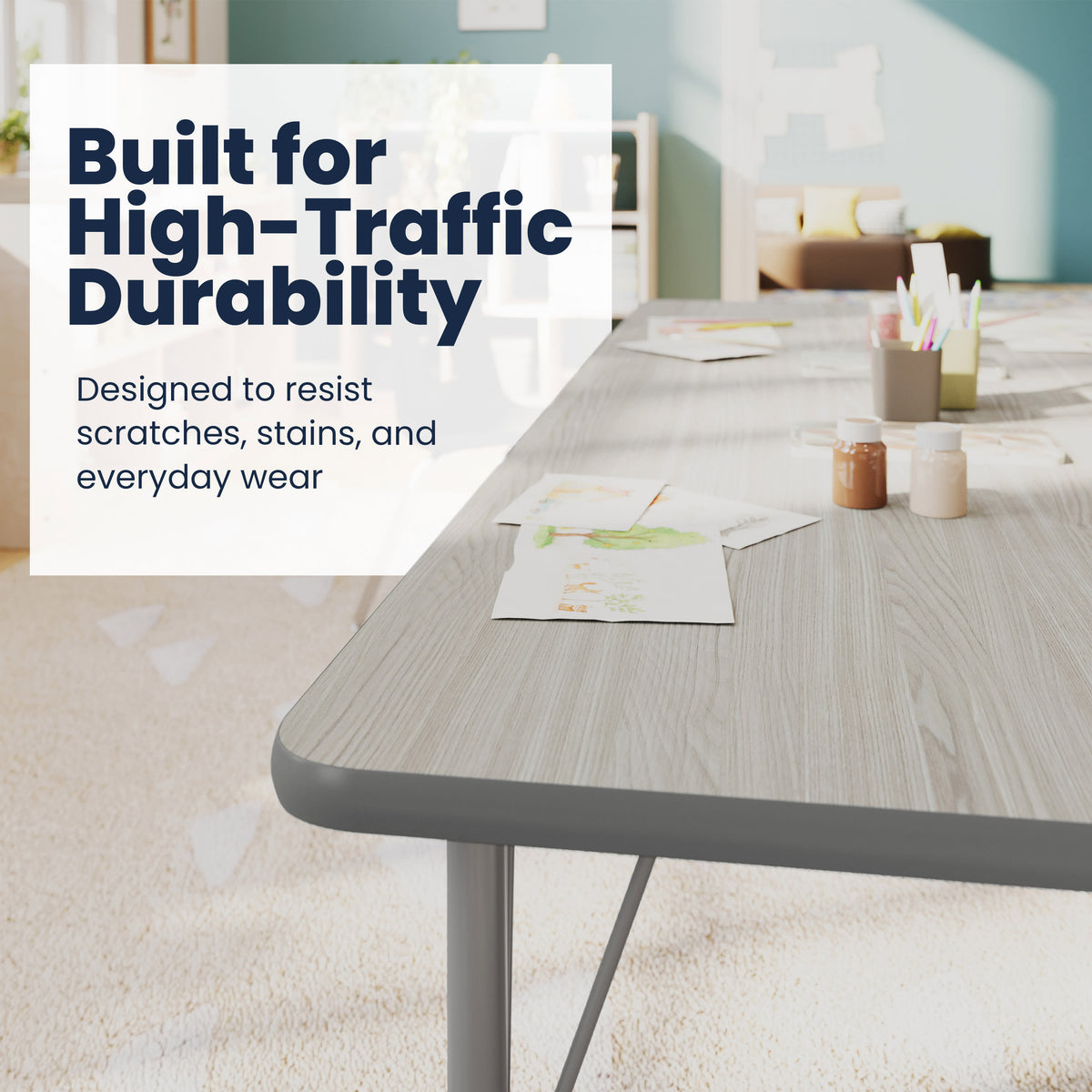 Light Gray Top/Silver Frame |#| Commercial Adjustable Height Rectangular Activity Table - Locking Casters-LTGY