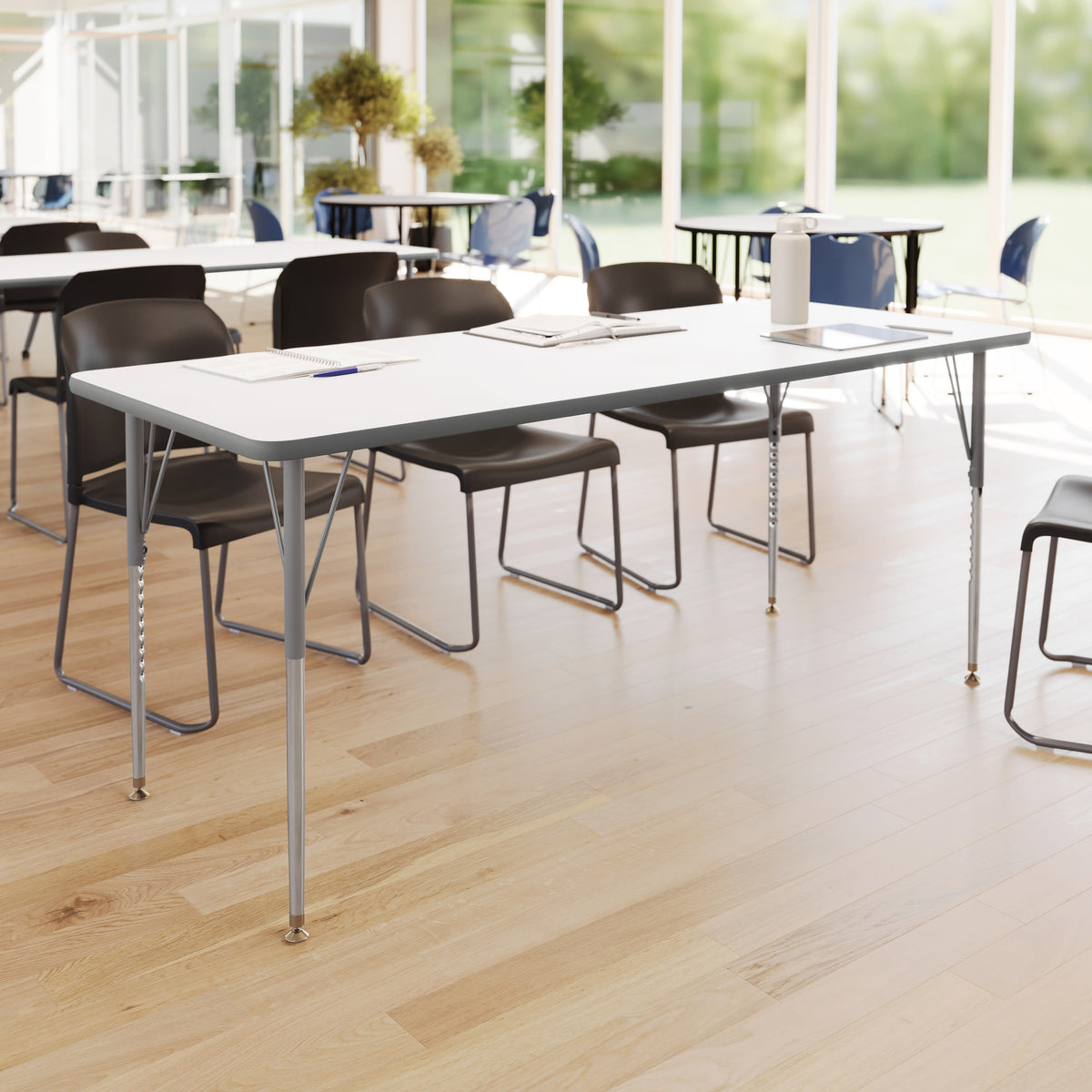 White Top/Silver Frame |#| Commercial Adjustable Height Rectangular Activity Table-Standard Legs in White