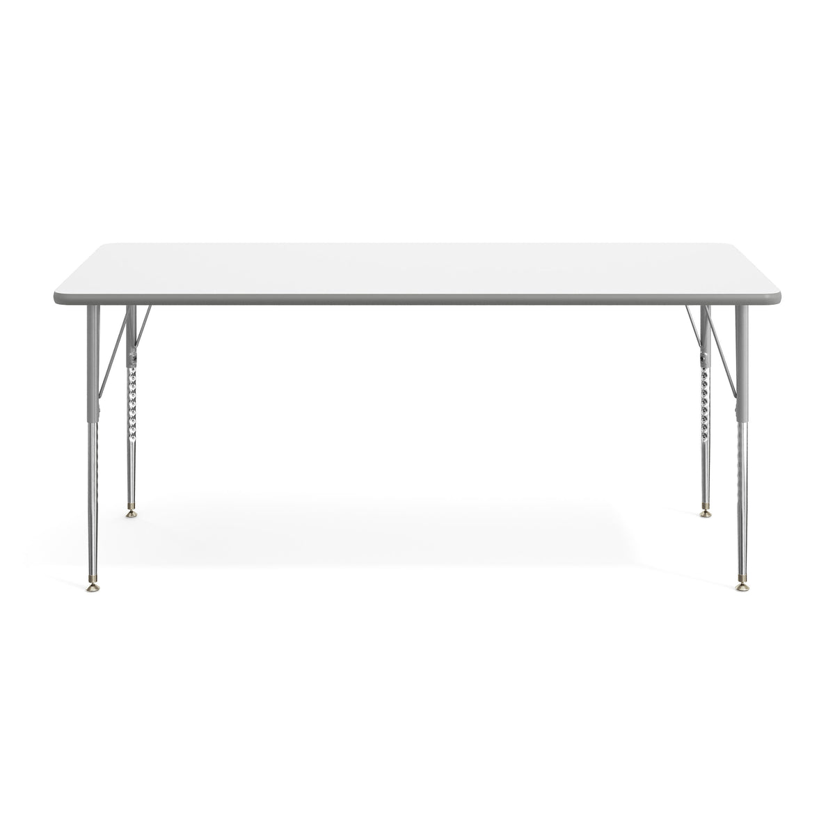 White Top/Silver Frame |#| Commercial Adjustable Height Rectangular Activity Table-Standard Legs in White