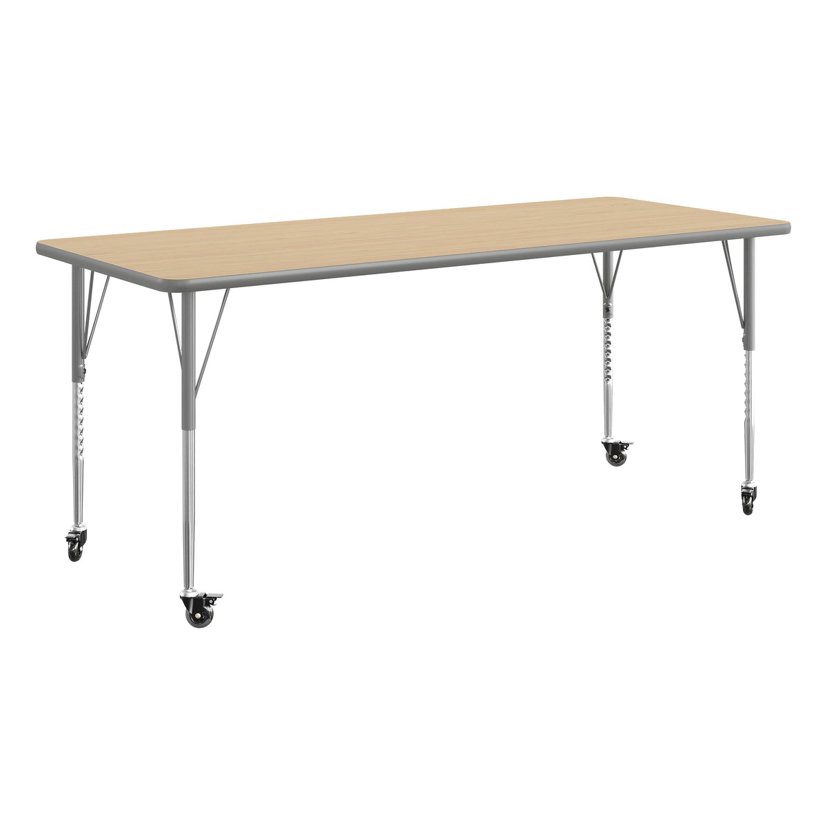 Light Natural Top/Silver Frame |#| Commercial Adjustable Height Rectangular Activity Table - Locking Casters-LT NAT