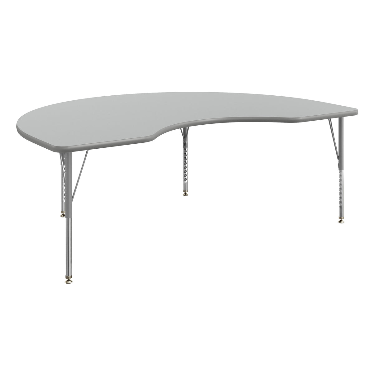 Gray Top/Silver Frame |#| Commercial Adjustable Height Kidney Activity Table with Short Legs in Gray