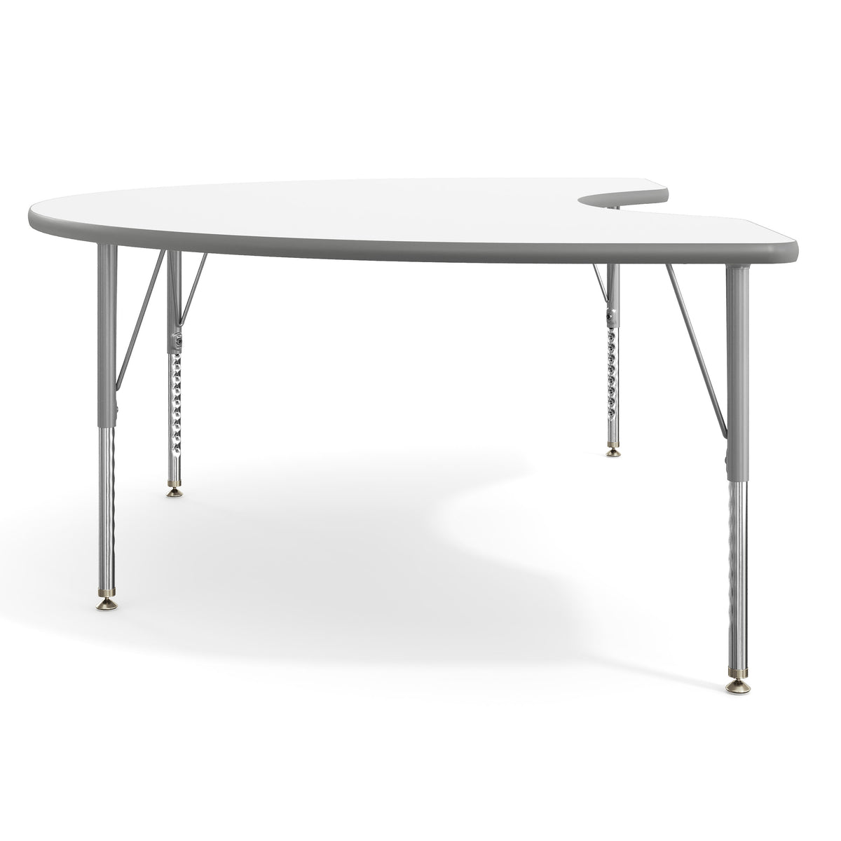 White Top/Silver Frame |#| Commercial Adjustable Height Kidney Activity Table with Short Legs in White