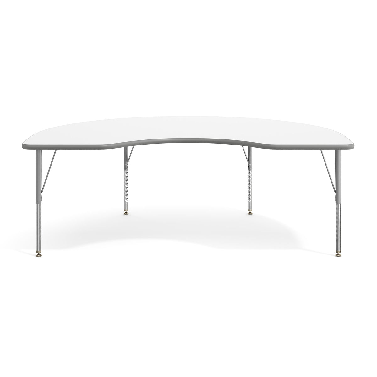 White Top/Silver Frame |#| Commercial Adjustable Height Kidney Activity Table with Short Legs in White