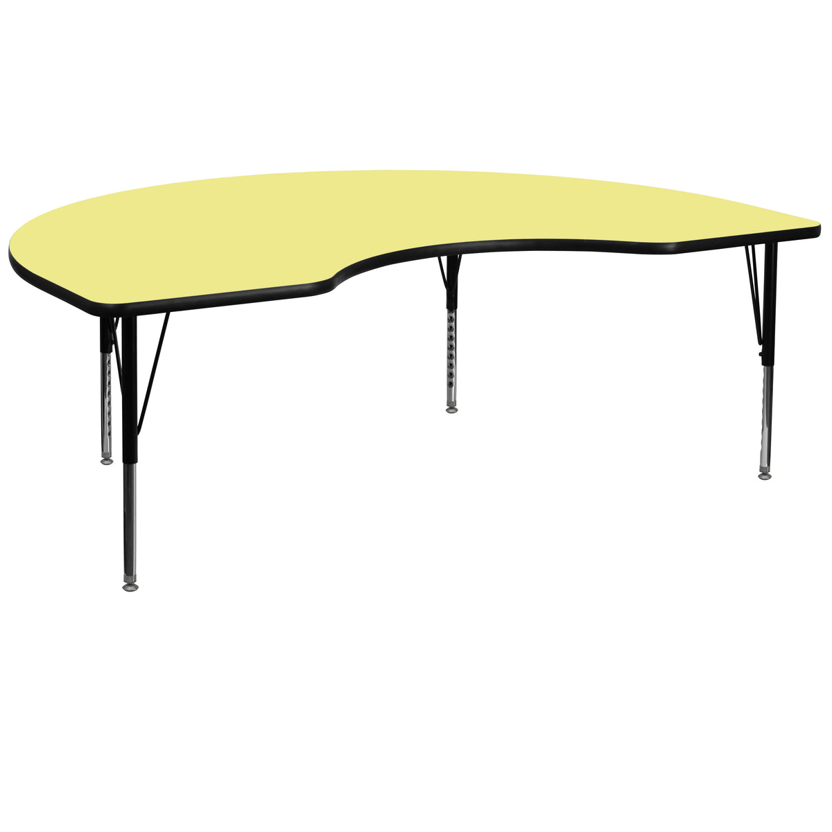 Yellow Top/Black Frame |#| 48"W x 72"L Kidney Yellow Thermal Laminate Adjustable Activity Table