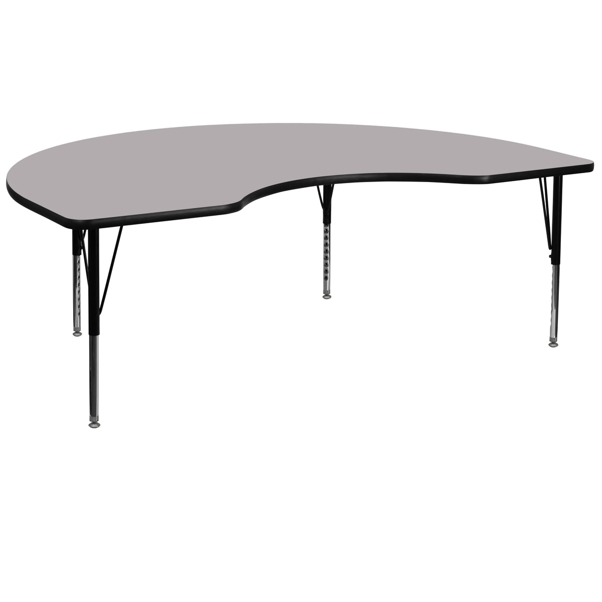 Gray Top/Black Frame |#| 48"W x 72"L Kidney Grey Thermal Laminate Activity Table - Height Adjustable Legs