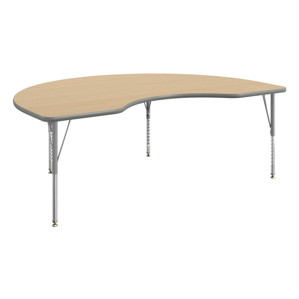 Light Natural Top/Silver Frame |#| Commercial Adjustable Height Kidney Activity Table with Short Legs in LT NAT