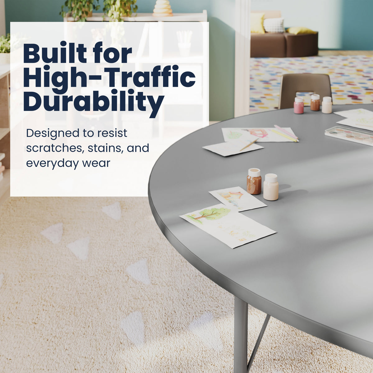 Gray Top/Silver Frame |#| Commercial Adjustable Height Kidney Activity Table with Short Legs in Gray