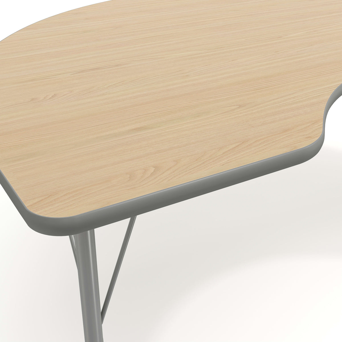 Light Natural Top/Silver Frame |#| Commercial Adjustable Height Kidney Activity Table with Short Legs in LT NAT