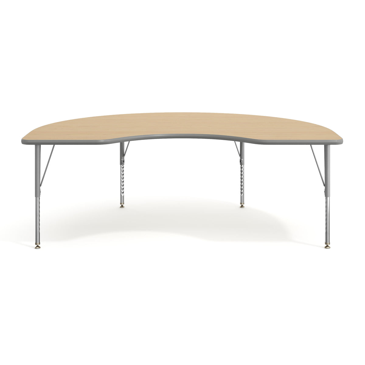 Light Natural Top/Silver Frame |#| Commercial Adjustable Height Kidney Activity Table with Short Legs in LT NAT