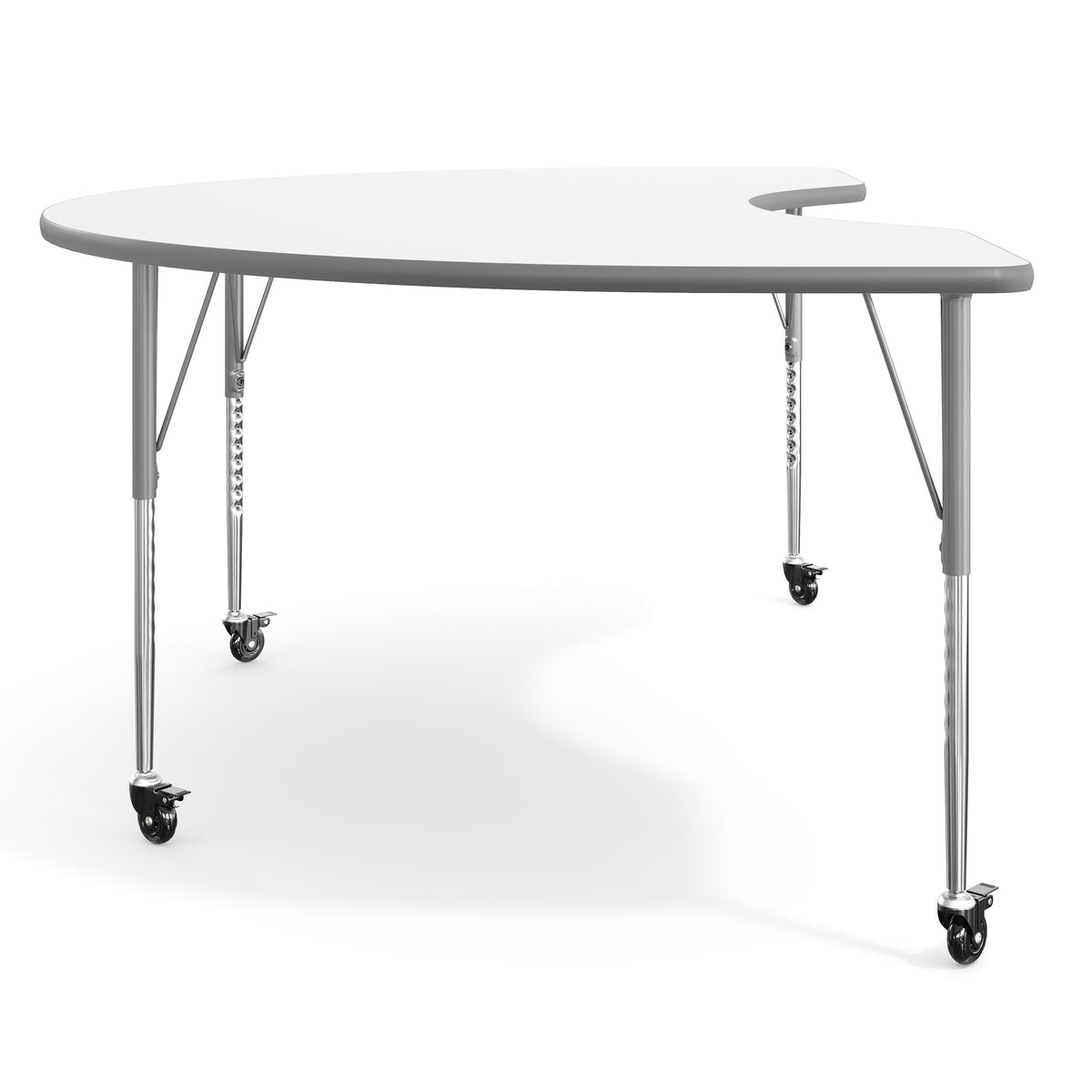 White Top/Silver Frame |#| Commercial Adjustable Height Kidney Activity Table with Locking Casters-White