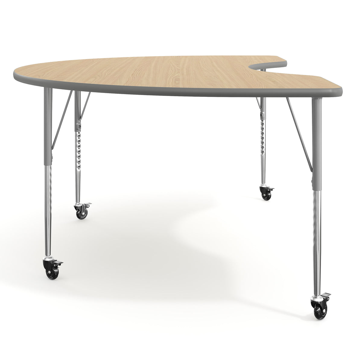 Light Natural Top/Silver Frame |#| Commercial Adjustable Height Kidney Activity Table with Locking Casters-LT NAT