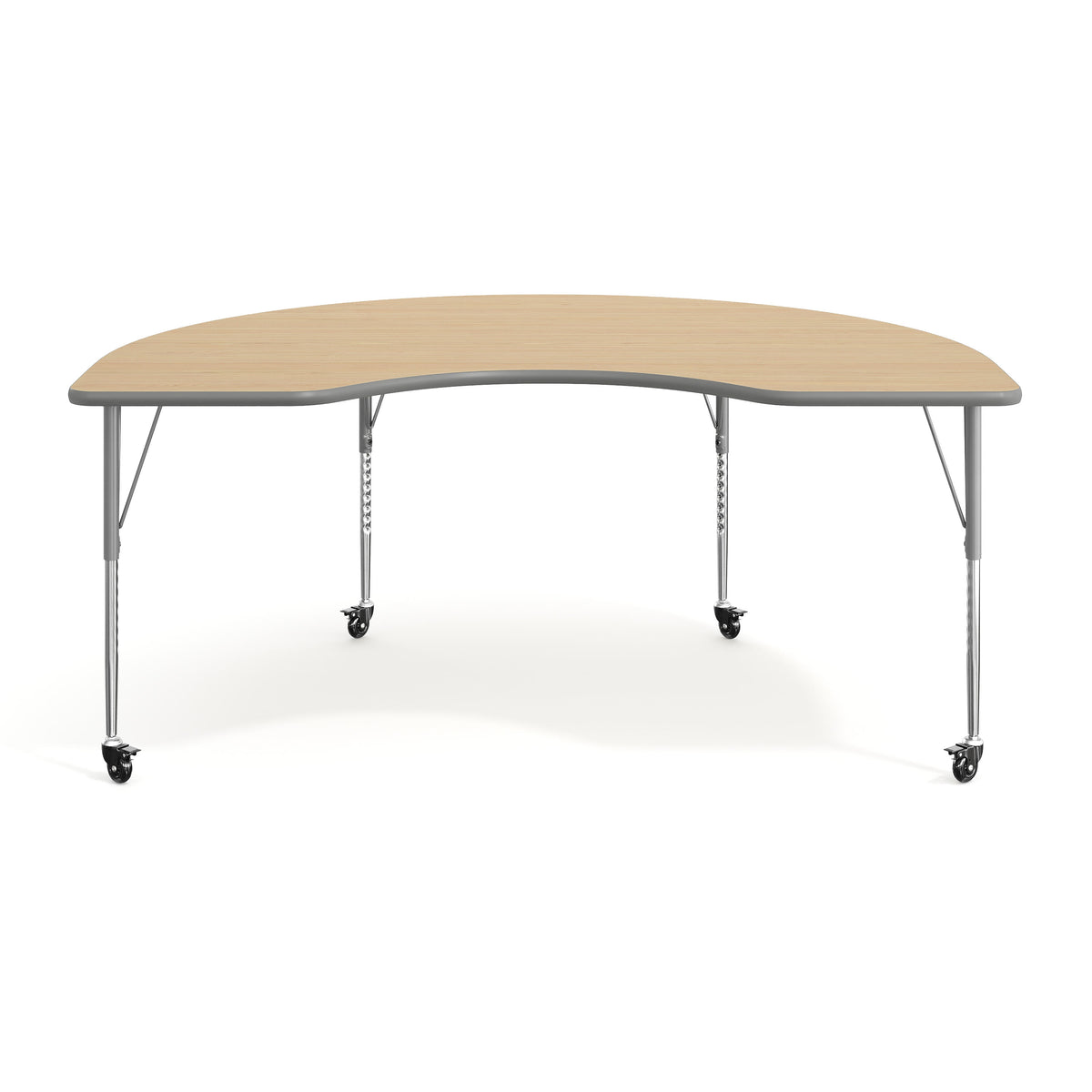Light Natural Top/Silver Frame |#| Commercial Adjustable Height Kidney Activity Table with Locking Casters-LT NAT