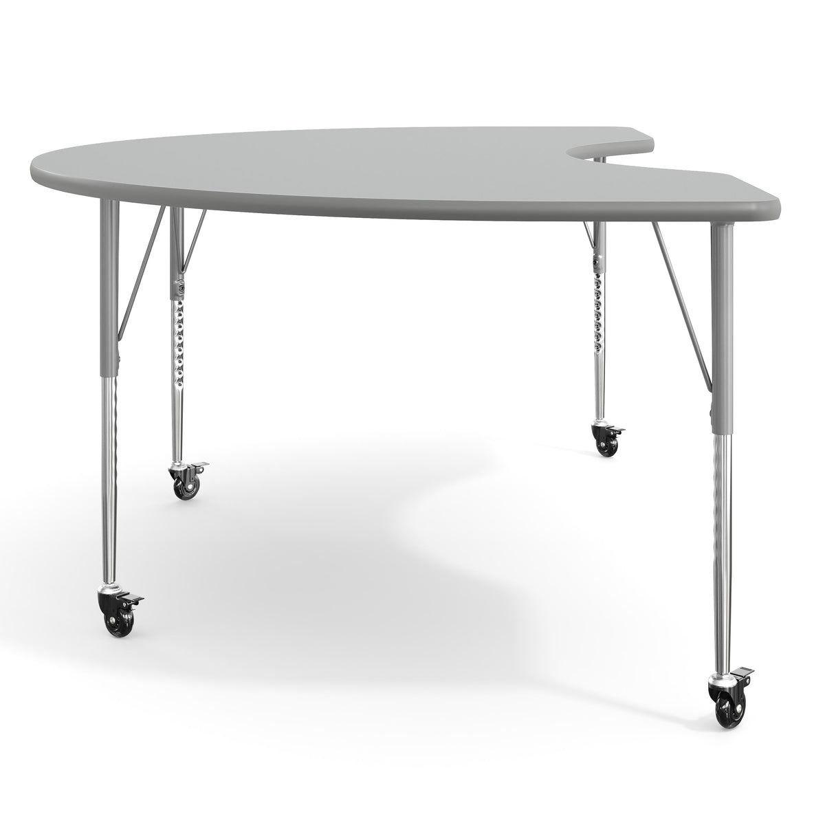 Gray Top/Silver Frame |#| Commercial Adjustable Height Kidney Activity Table with Locking Casters-Gray
