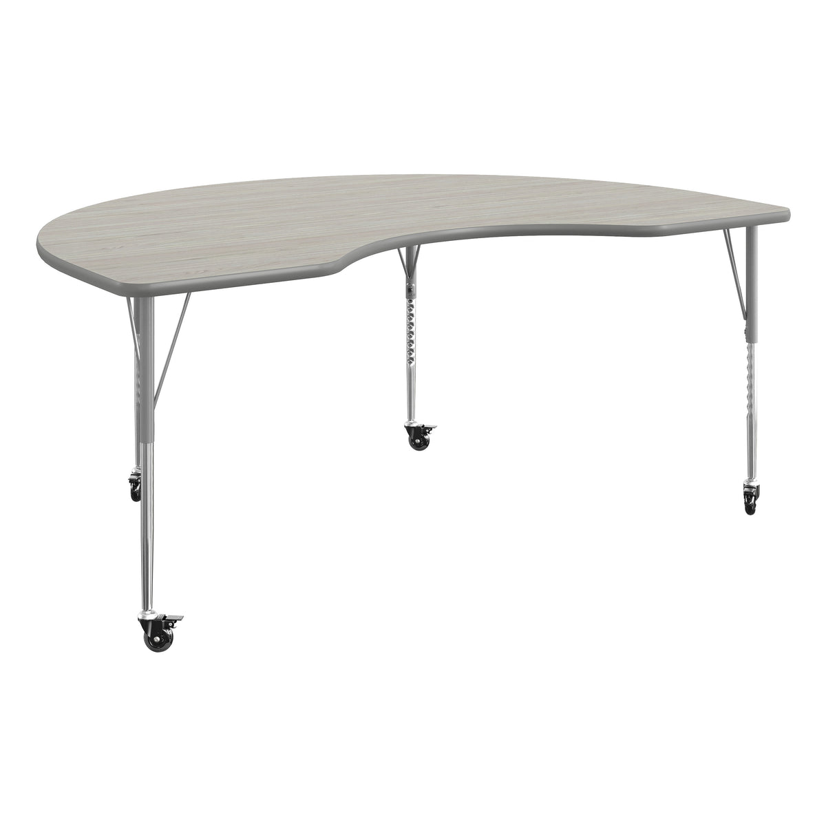 Light Gray Top/Silver Frame |#| Commercial Adjustable Height Kidney Activity Table with Locking Casters-LTGY