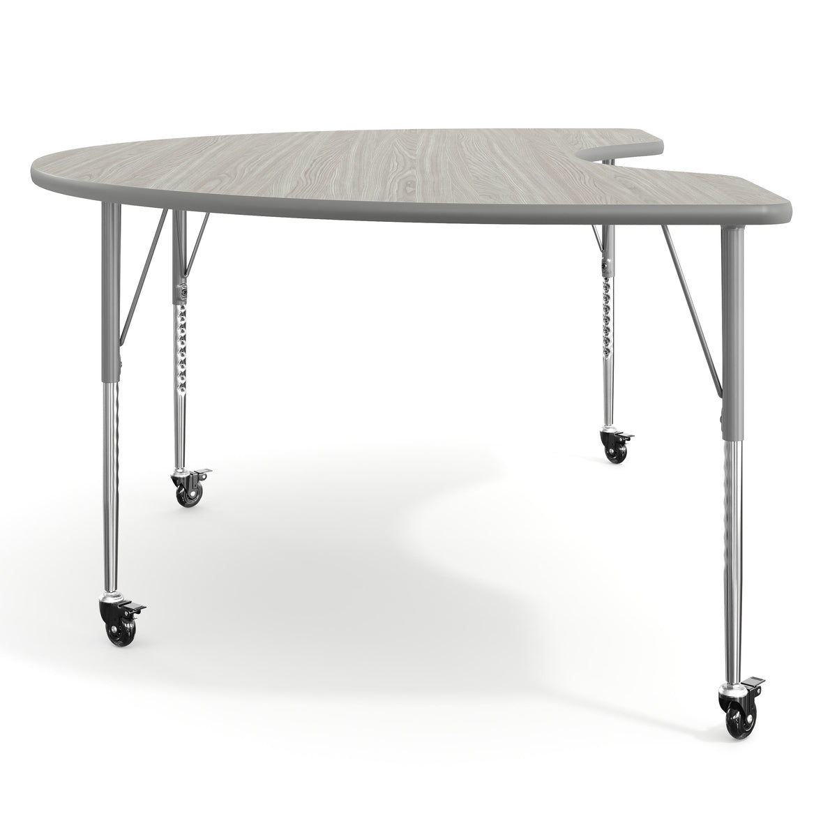 Light Gray Top/Silver Frame |#| Commercial Adjustable Height Kidney Activity Table with Locking Casters-LTGY