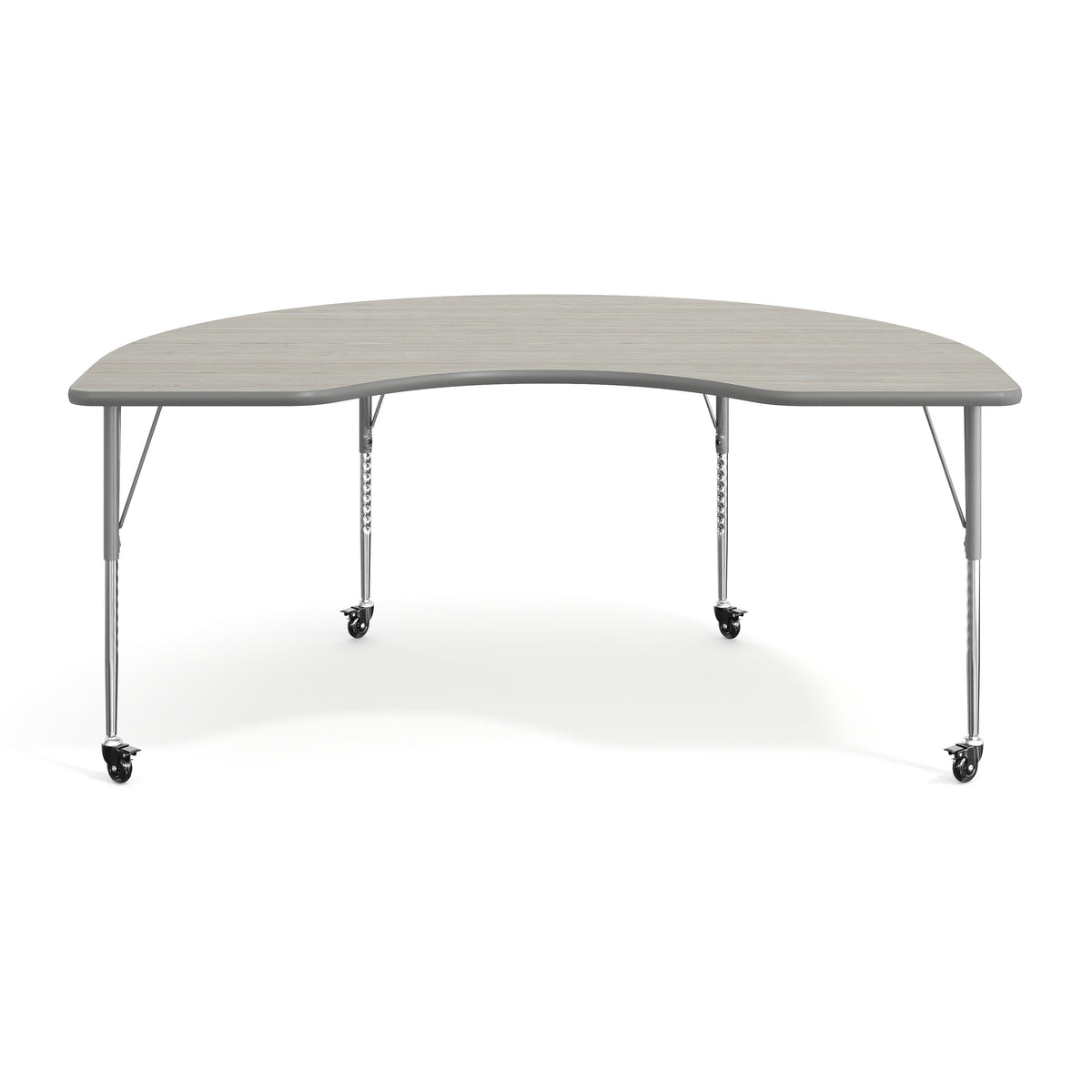 Light Gray Top/Silver Frame |#| Commercial Adjustable Height Kidney Activity Table with Locking Casters-LTGY