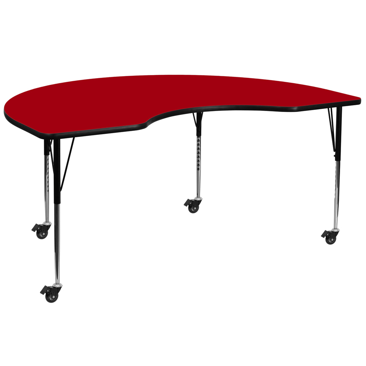 Red Top/Black Frame |#| Mobile 48"W x 72"L Kidney Red Thermal Laminate Adjustable Activity Table