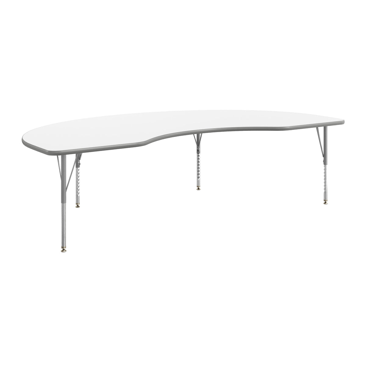 White Top/Silver Frame |#| Commercial Adjustable Height Kidney Activity Table with Short Legs in White