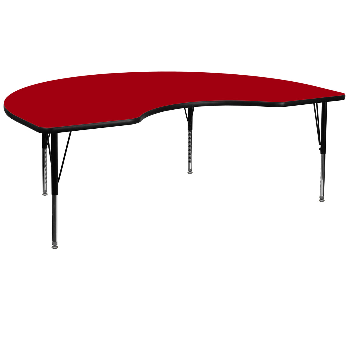 Red Top/Black Frame |#| 48"W x 96"L Kidney Red Thermal Laminate Activity Table - Height Adjustable Legs